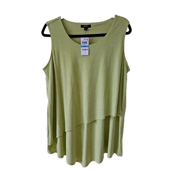 Alfani Top Women's Plus Size 0X US12 Neon Green Mayan Circle Asymmetrical Boho - Picture 1 of 13